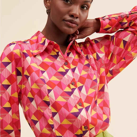 Free People La La Printed Button-Down Large - Picture 4 of 9